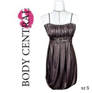 Spaghetti Strap Brass & Gold Stretch Mini Cocktail Dress 